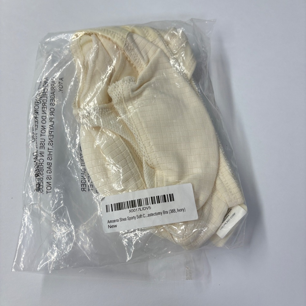 NWT Amoena Women Mastectomy Bra 38B Ivory Shea Sporty Soft Wireless 2134 Adjusta